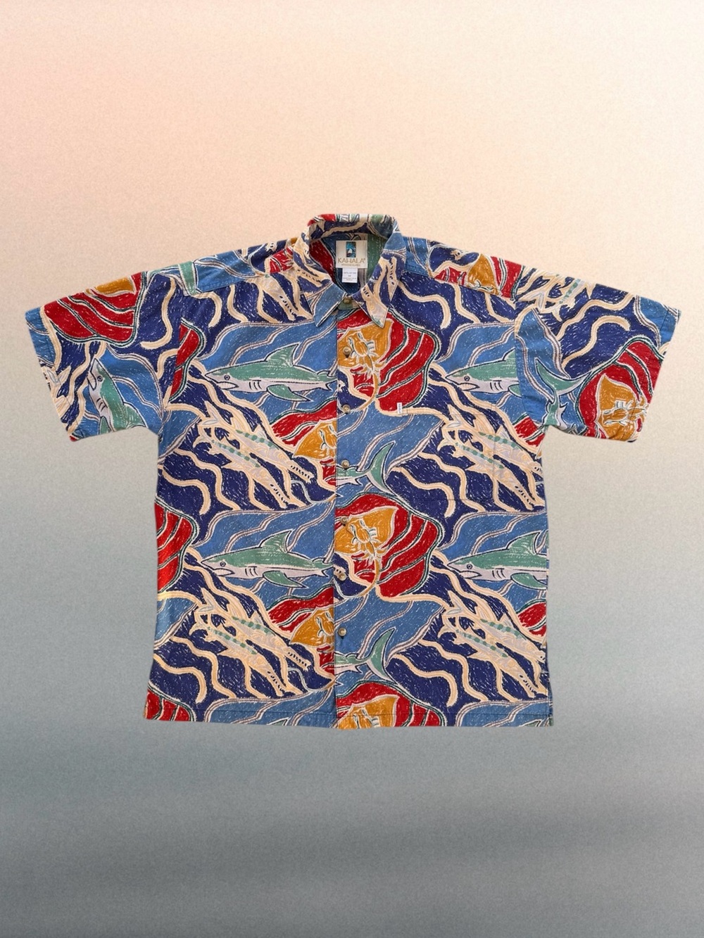 Kahala Ocean Themed Short Sleeve Button Front Tropical Hawaiian Shirt ~ Men’s M